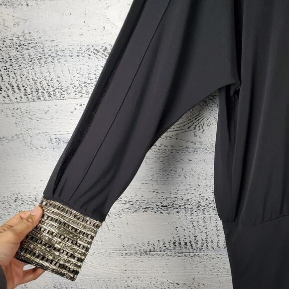 Moda International Women Black Jersey Knit Beaded Cut Out Dress Size Small NEW - Picture 2 of 8